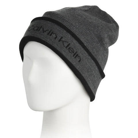 캘빈클라인 챠콜 로고 프린트 니트 머플러 + 비니 모자 선물 세트