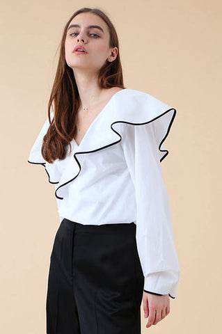 DVF 다이앤 본 퍼스텐버그 화이트 러플 블라우스 탑