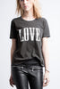 쟈딕 앤 볼테르 WALK 챠콜 LOVE 디스트레스 코튼 티셔츠 탑