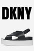 DKNY 블랙 Carina 크로스 가죽 로고 슬링백 플랫폼 샌들