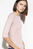 VINCE 빈스 블라섬 핑크 7부 소매 골지 슬림핏 니트 티셔츠 탑