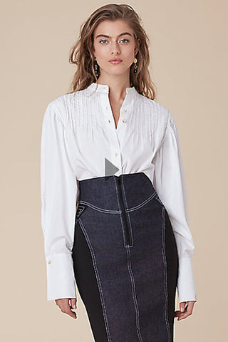 DVF 다이앤 본 퍼스텐버그 화이트 핀턱 블라우스 셔츠