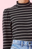 레베카 테일러 블랙 스트라이프 모크넥 퍼프 슬리브 긴팔 티셔츠