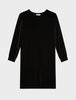 DKNY 블랙 스트레치 벨벳 볼륨 슬리브 튜닉 미디 원피스
