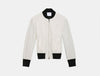 초특가) DKNY 아이보리 핀 스트라이프 컬러 블럭 립 트리밍 울 집업 봄버 자켓