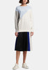DKNY 모던 컬러 블럭 라운드넥 롱 코튼 니트 스웨터