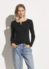 VINCE 빈스 블랙 스냅 버튼 헨리 라운드넥 슬러브 긴팔 기본 티셔츠