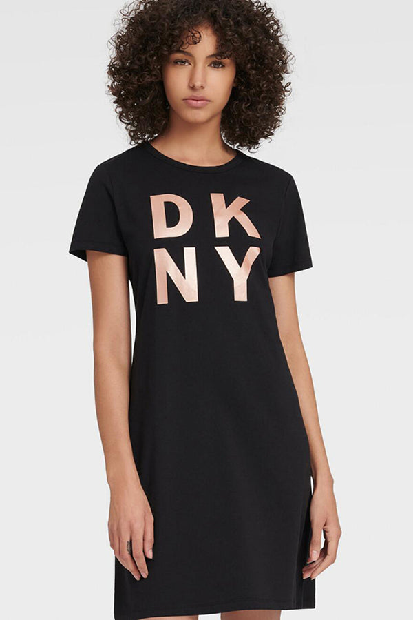 DKNY /2컬러/ 스택 로고 프린트 코튼 쉬프트 반팔 티셔츠 원피스